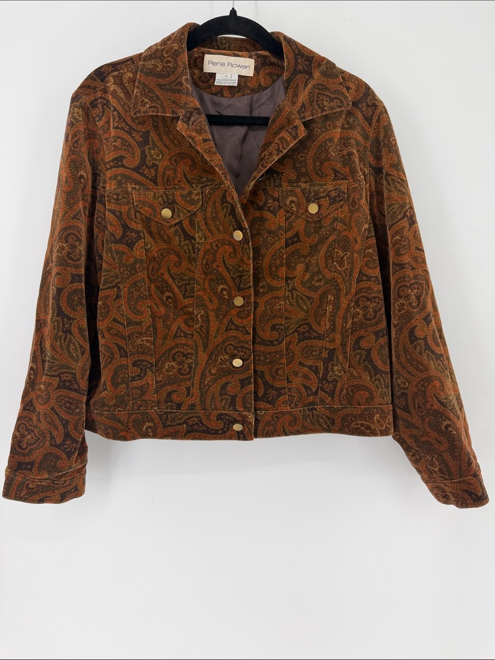 Rena Rowan Paisley Cotton Jacket Large Brown Rust Boho Western Vintage Style